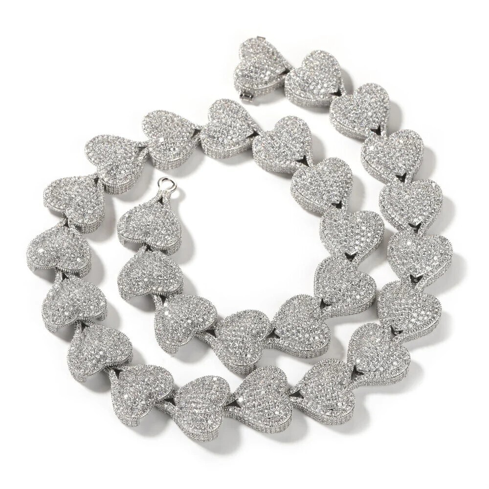 Iced Out CZ Heart Necklaces Pave Setting cz